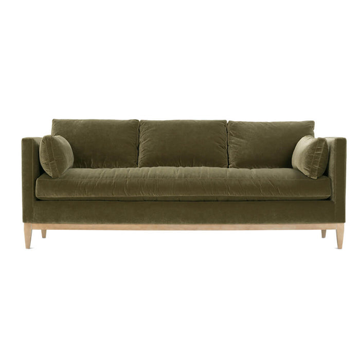 Front view of brown velvet sofa.