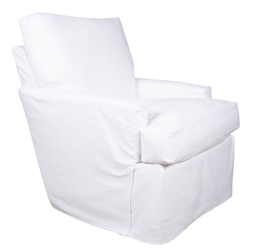 White upholstered arm chair.