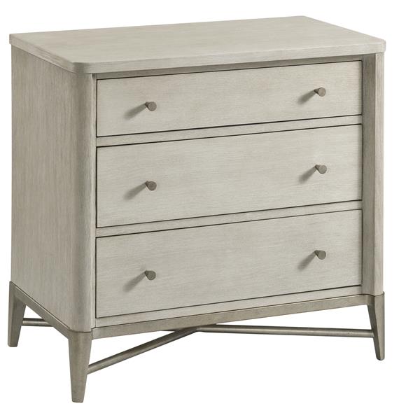 Large cream colored side table with three drawers.