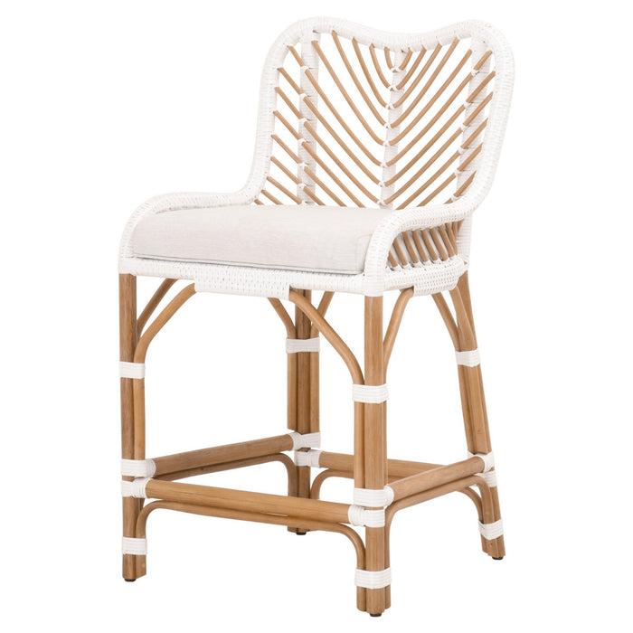 Synthetic white and brown Laguna counter stool.