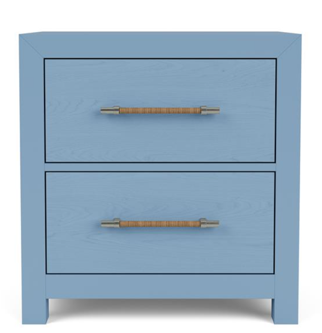 Small blue nightstand with two drawers.