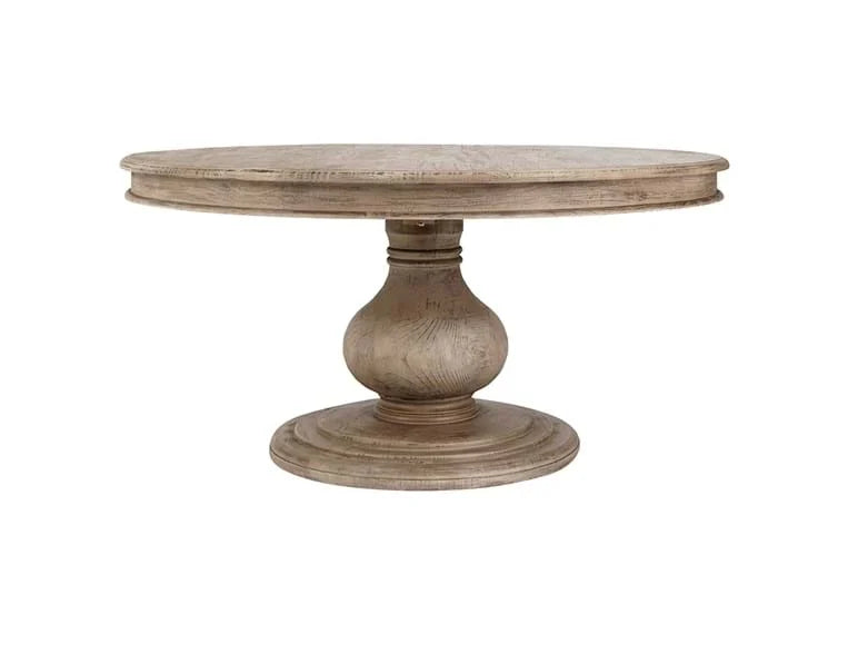 Brown Fresno dining table with bulbous base.