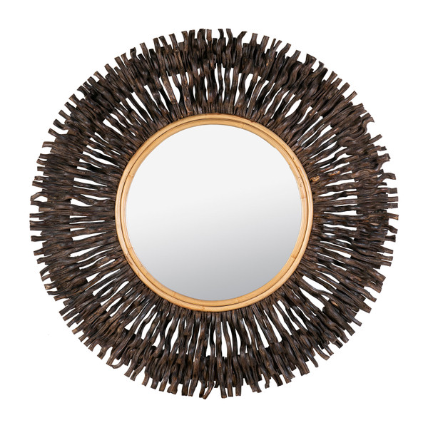 Gold accent mirror with brown details.
