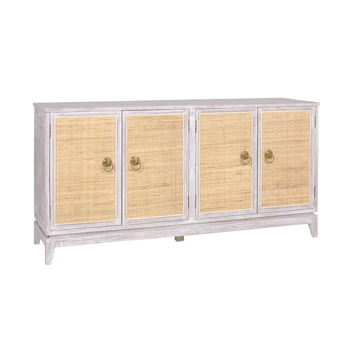 Sand-colored wicker front four door Calista storage container.