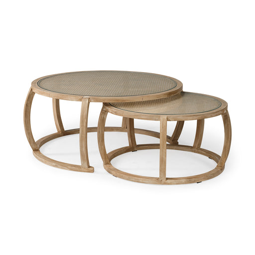 Round slide out pair of glasstop side tables.