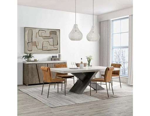 White hardfloor kitchen with X-style base kitchen table and rug.