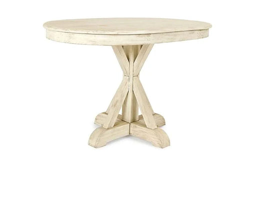 Small round white coffee table with X style base.