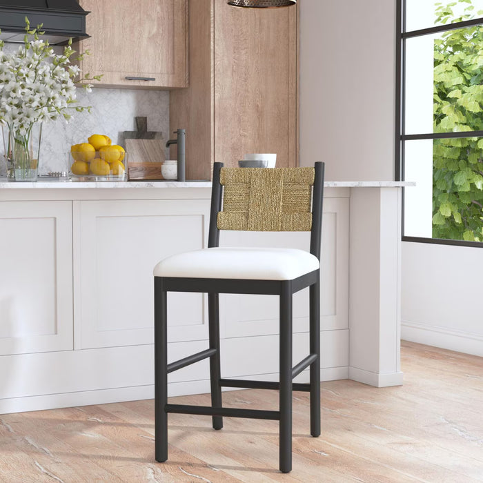 Marina Seagrass Black Counter Stool