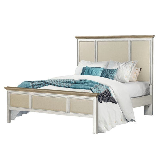 Wood and fabric casual bedroom furniture sets from Haven's Furniture.