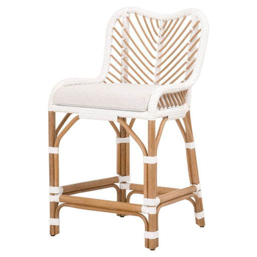 Synthetic white and brown Laguna counter stool.