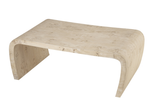 Low sand-colored rustic rectangular coffee table.