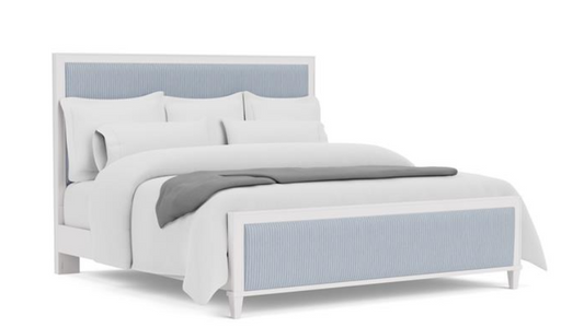 Diagonal white and baby blue bed frame.