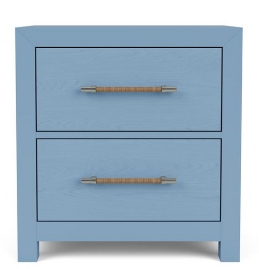 Small blue nightstand with two drawers.
