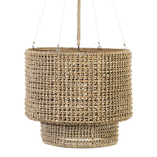 Close up of brown woven hanging pendant light.