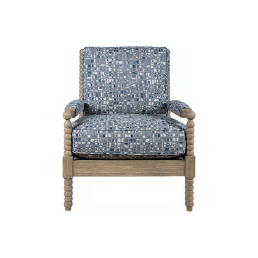 Sand colored Savanna accent chair with blue cushion.