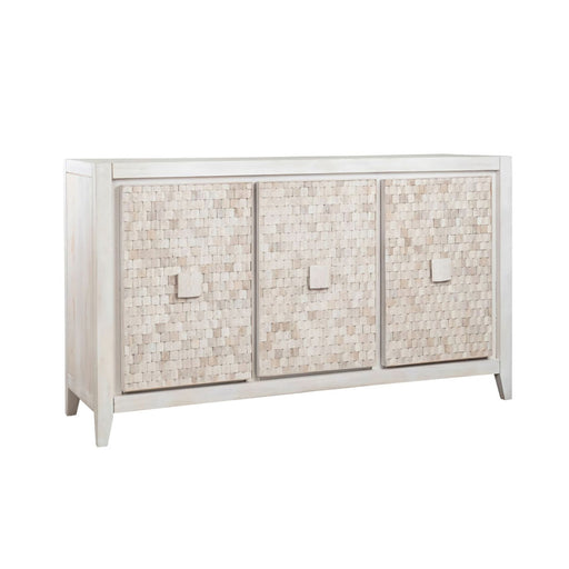 Diagonal view of Fairfield three door tile front storage cabinet.