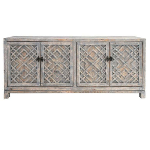 Tan and gray marbled four door Westport storage cabinet.