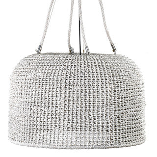 Close up of white hanging basket pendant light.