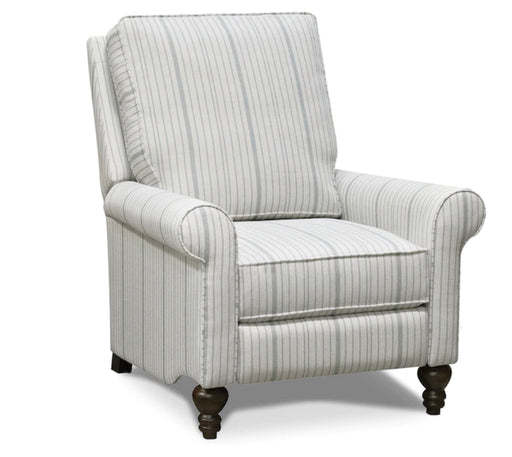White and gray striped armchair.