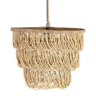 Close up of brown drape style hanging pendant light.