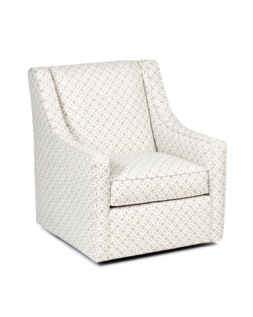 White and beige upholstered accent chair.