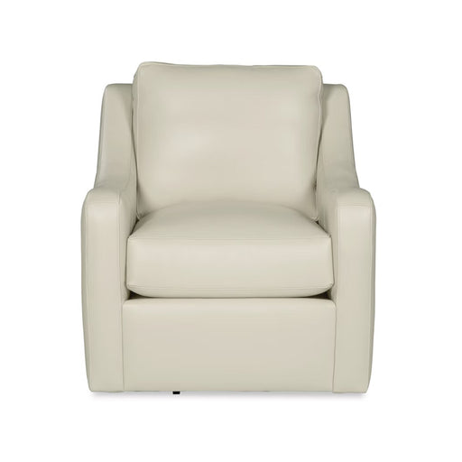 Front of modern leather cream swivel chair.