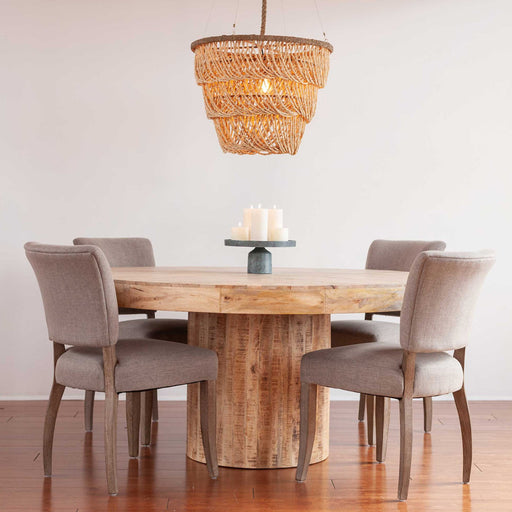 Wood cork-inspired dining room table for family and friends.